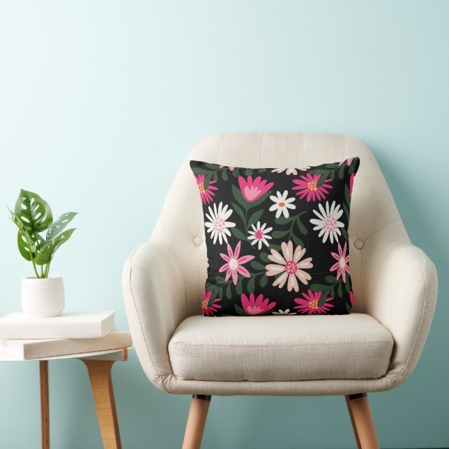 Pink and White Daisy Pattern Throw Pillow (Chair)
