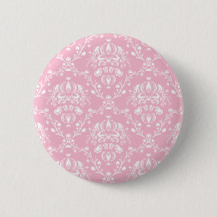 Pink and White Damask 2 Inch Round Button