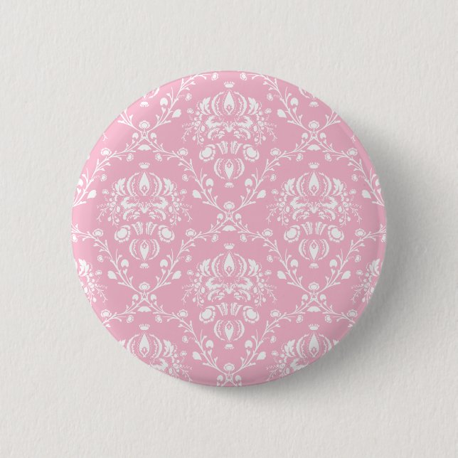 Pink and White Damask 2 Inch Round Button (Front)