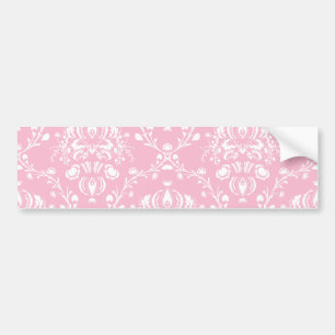 Pink and White Damask Bumper Sticker