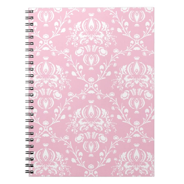 Pink and White Damask Notebook (Front)