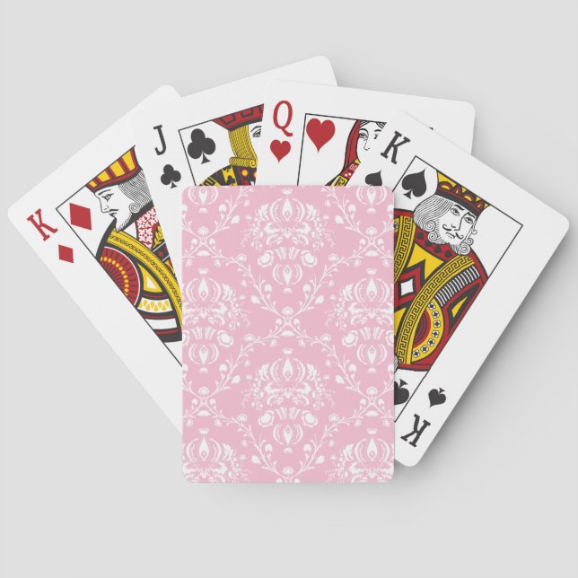 Pink and White Damask Playing Cards (Back)