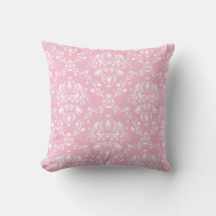 Pink and White Damask Throw Pillow