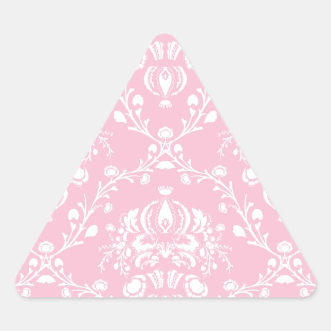 Pink and White Damask Triangle Sticker (Front)