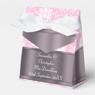 Pink and white damask wedding favor box