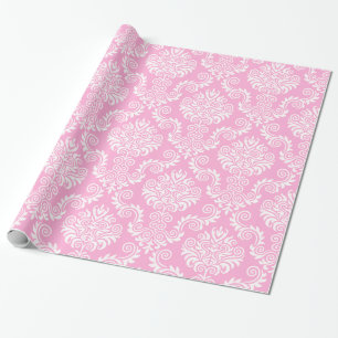Pink and White Damask   Wrapping Paper