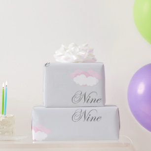 Pink and White Delicate Clouds With Text Nine Wrapping Paper