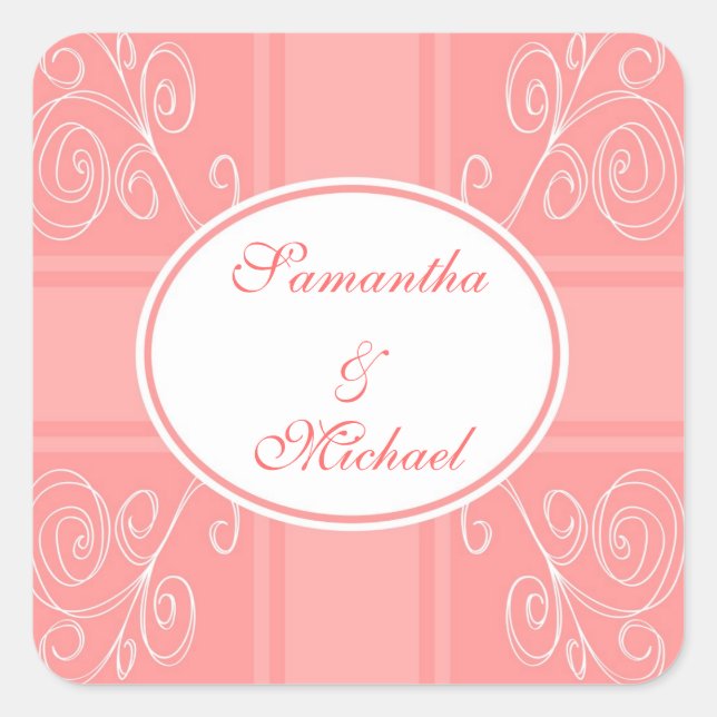 Pink and white design square sticker (Front)