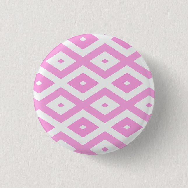 Pink and white diamond pattern 1 inch round button (Front)
