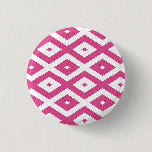 Pink and white diamond pattern 1 inch round button