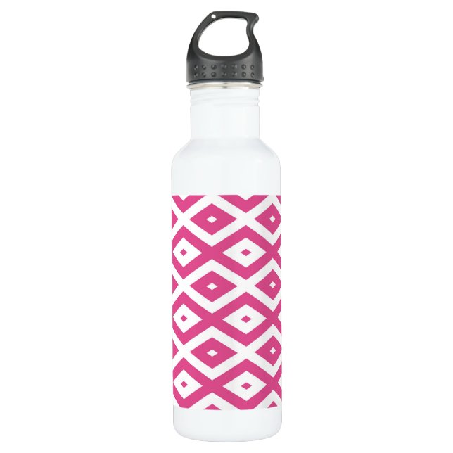 Pink and white diamond pattern 710 ml water bottle (Front)