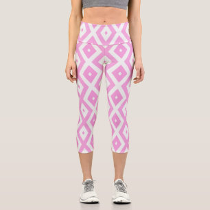 Pink and white diamond pattern capri leggings