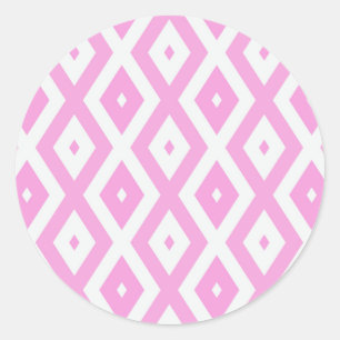 Pink and white diamond pattern classic round sticker