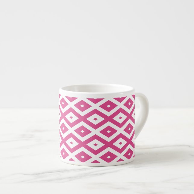 Pink and white diamond pattern espresso cup (Front Right)