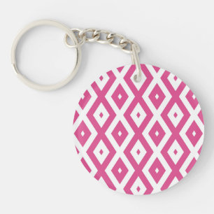 Pink and white diamond pattern keychain