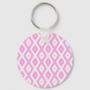 Pink and white diamond pattern keychain
