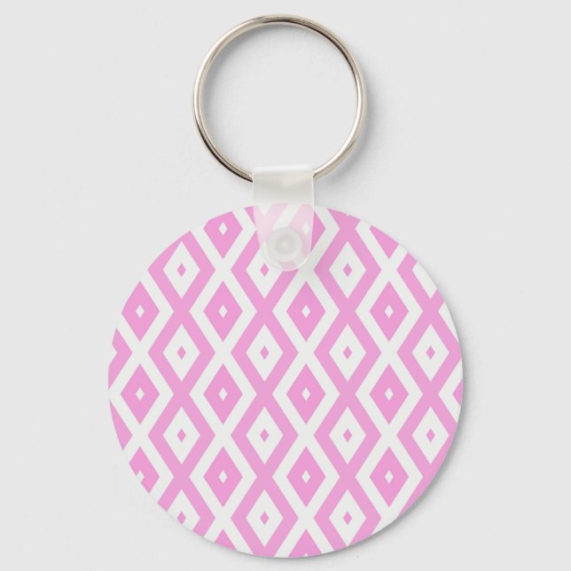 Pink and white diamond pattern keychain (Front)