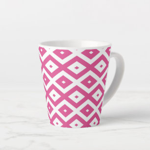 Pink and white diamond pattern latte mug
