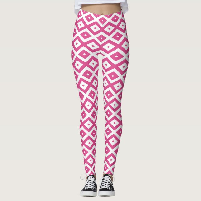 Pink and white diamond pattern leggings (Front)