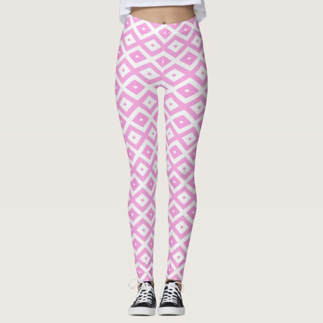 Pink and white diamond pattern leggings (Front)