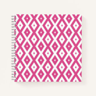 Pink and white diamond pattern notebook