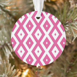 Pink and white diamond pattern ornament