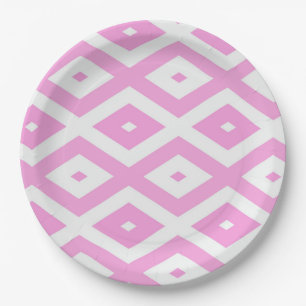 Pink and white diamond pattern paper plate