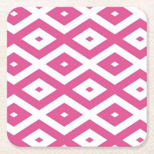 Pink and white diamond pattern square paper coaster