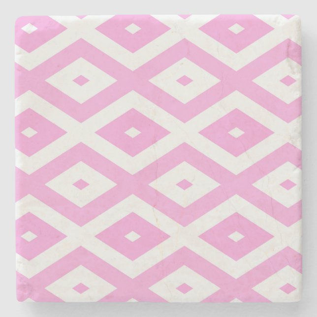 Pink and white diamond pattern stone coaster (Front)