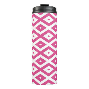 Pink and white diamond pattern thermal tumbler