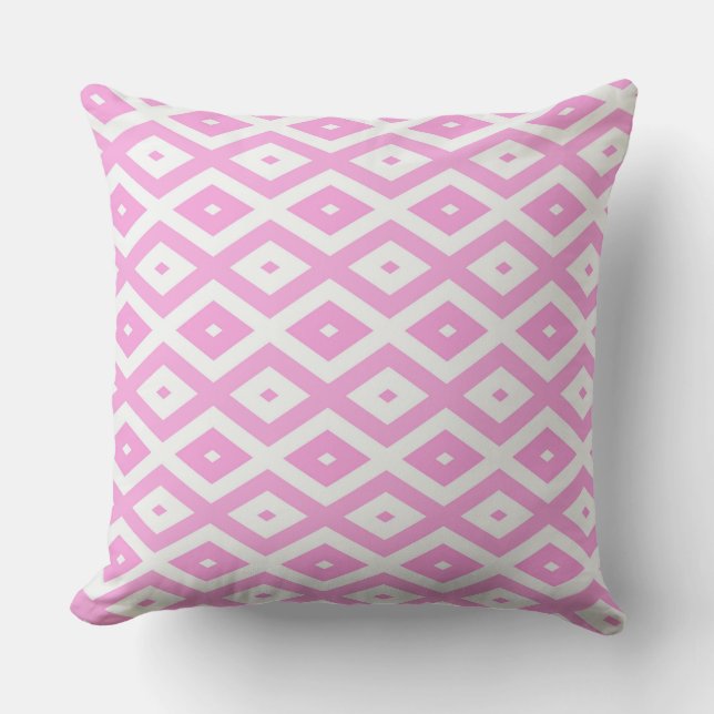 Pink and white diamond pattern throw pillow (Front)