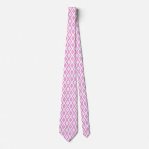 Pink and white diamond pattern tie
