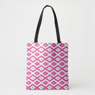 Pink and white diamond pattern tote bag