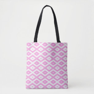 Pink and white diamond pattern tote bag