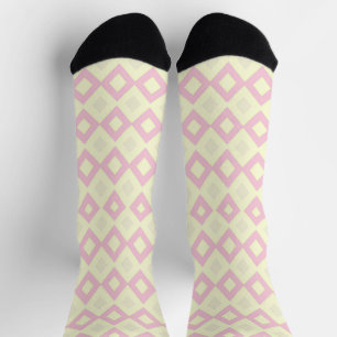 Pink and white diamond shapes on socks