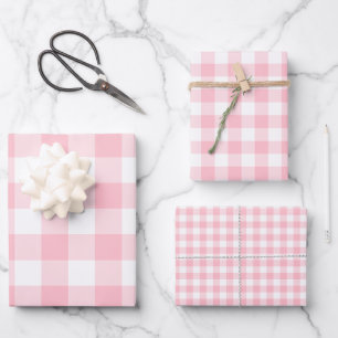 Pink and White Different Sizes Gingham Checks Wrapping Paper Sheet