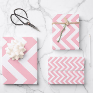 Pink and White Different Sizes Vertical Chevron Wrapping Paper Sheet