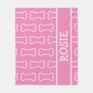 Pink and White Dog Bone Personalized Pet Fleece Blanket