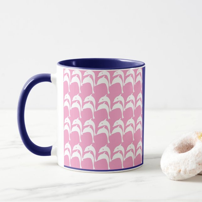 Pink and White Dolphins Mug (With Donut)