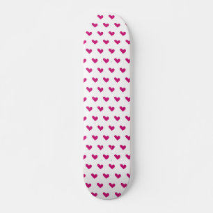 Pink and White Doodle Heart Pattern Skateboard