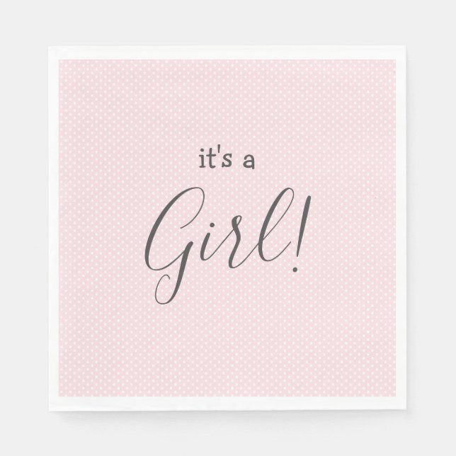 Pink and White dot It's a Girl baby shower Napkin (Front)