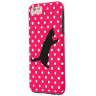 Pink and White Dots and Cat Silhouette Iphone Case