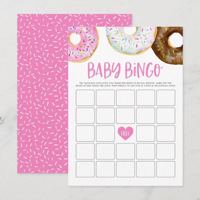Pink and White Doughnuts Baby Shower Bingo Game Ca Enclosure Card (Front/Back)