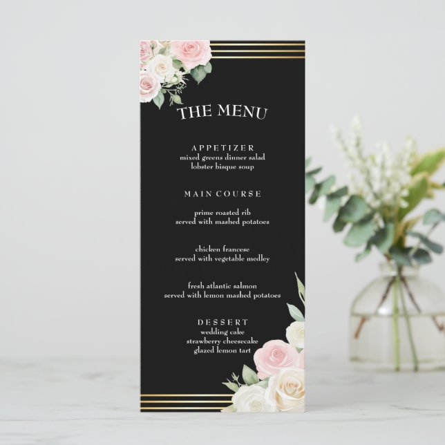 Pink and White Dusky Blooms Flat Menu (Standing Front)
