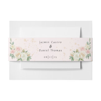Pink and White Dusky Blooms Invitation Belly Band