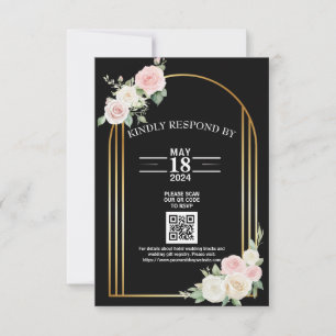 Pink And White Dusky Rose Blooms Wedding  RSVP Card