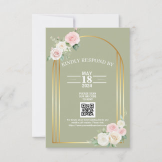 Pink And White Dusky Rose Blooms Wedding RSVP Card