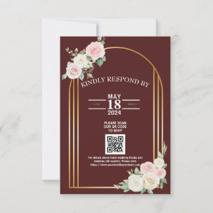 Pink And White Dusky Rose Blooms Wedding RSVP Card