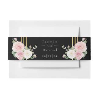 Pink and White Dusky Roses Invitation Belly Band