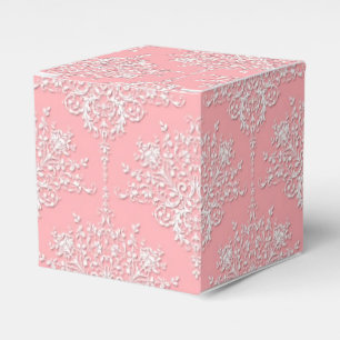 Pink and White Fancy Floral Damask Pattern Favor Box